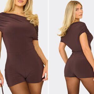 Ruched Off The Shoulder Playsuit In Black